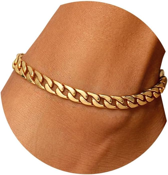 Women Girls Barefoot Jewelry 18K Gold or Rose Gold Stainless Steel Heart/Rope/Figaro/Cuban Chain Anklet Foot Bracelet, 25-30 CM Long