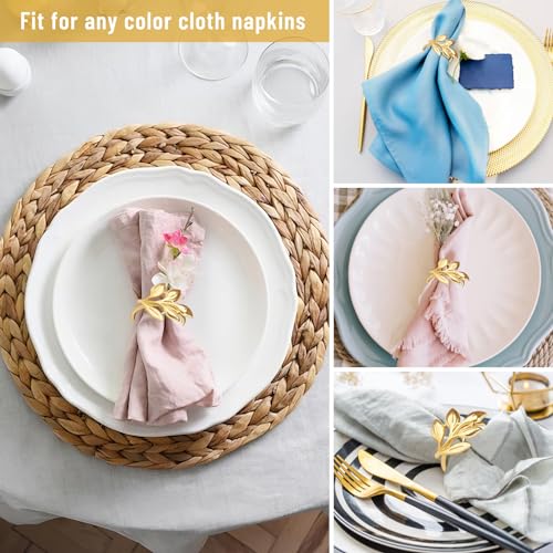 Image of Gold Napkin Rings Set of 12, Metal Leaf Napkin Ring Holders for Cloth Napkins, Fall Napkin Ring Buckles Bulk for Wedding Receptions, Christmas Thanksgiving Holiday Party Dinner Table Settings