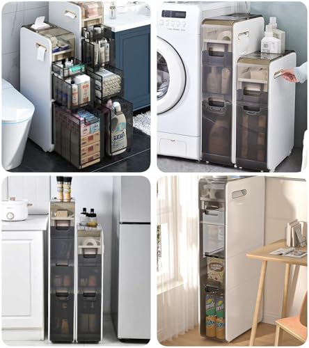 3-Tiers Narrow Storage Cabinet,Sleek Free Standing Toilet Paper Holder,Small Bathroom Floor Cabinet,Slim Plastic Drawer Storage,Multifunctional Organizer,White,6.9''x16.1''x30.8''Lozovin-SNG)