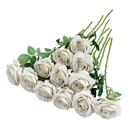 Helera 12pcs Rose Artificial Flowers Fake Roses Nude Silk Roses Silk Flowers Rose with Long Stems for Wedding Home Party Centerpieces Decorations