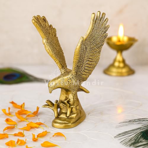 Image of Pure Brass Eagle Statue, Vastu Remedy for Leadership & Focus (15 cm, 620 g)