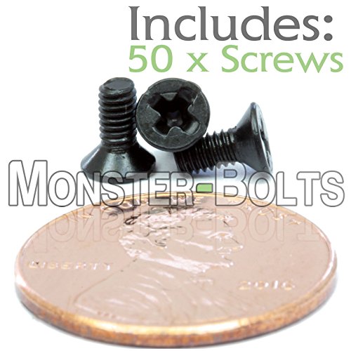 MonsterBolts - M2.5 x 6mm Phillips Flat Head, Alloy Steel, Black Oxide, 50 Pack