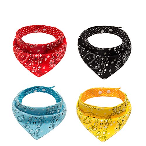 PAWCHIE Dog Bandanas Small 4 Pcs 8 Styles Pet Triangle Scarf Bibs - Adjustable with Two Snaps - Kerchief Set Accessories for Dogs, Puppy, Cats