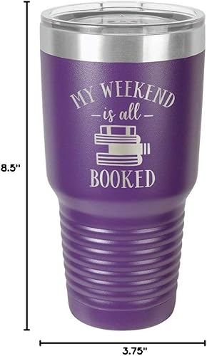 Miniatura 10 de MY WEEKEND IS BOOKED Vaso morado de 30 onzas con popote y tapa superior deslizante  Taza de viaje de acero inoxidable  Comparar con Yeti Rambler
