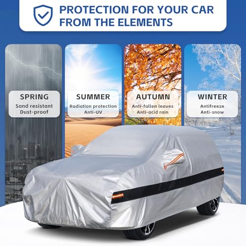 Image of Holhtly Car Cover Custom Fit for Jeep Compass, Car Covers for Automobiles All Weather Waterproof Sun Snow Rain Wind Dust Protection, Outdoor Car Cover Gray & Black