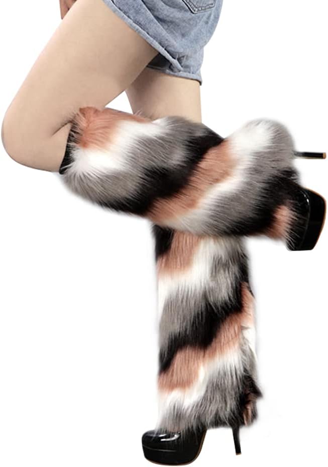 Women's Faux Fur Warm Fuzzy Leg Warmers, Super Soft Winter Long Boots Shoes Cuffs Covers for Party Costumes