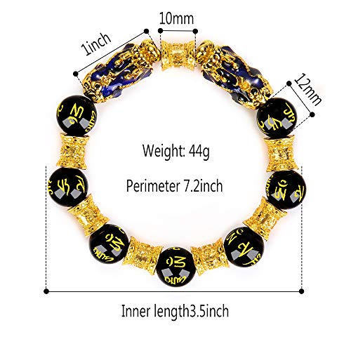 2 Pcs 12Mm Beaded Discoloration Color Changed Pi Xiu Bracelets Feng Shui Black Obsidian Wealth Bracelet Pixiu Bracelets For Men Hand Carves Mantra Bands For Women Elastic Bracelets #TOP1
