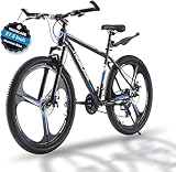 Mountainbike, 21 Gang Getriebe, Scheibenbremse, Vollständig verstellbare Federung, Aluminiumrahmen, Verriegelungsgriff, Allgemeine Doppelscheibenbremse für Männer und Frauen (27,5 Zoll Schwarz Blau)