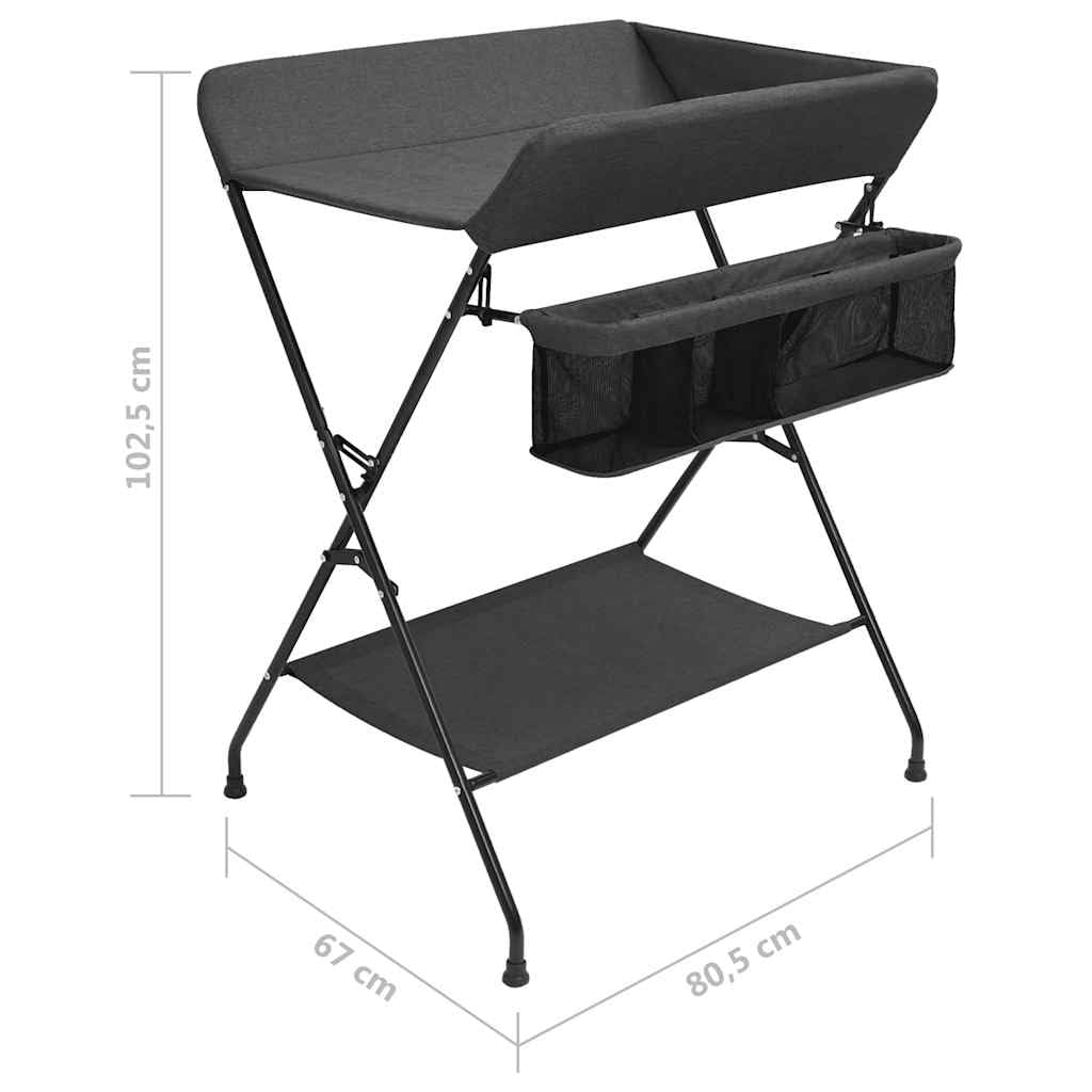 Wickeltisch Anthrazit aus Eisen mit seitlichen Staufächern und unterer Ablage, faltbar und tragbar, 80,5 x 67 x 102,5 cm, pflegeleicht, weich gepolstert