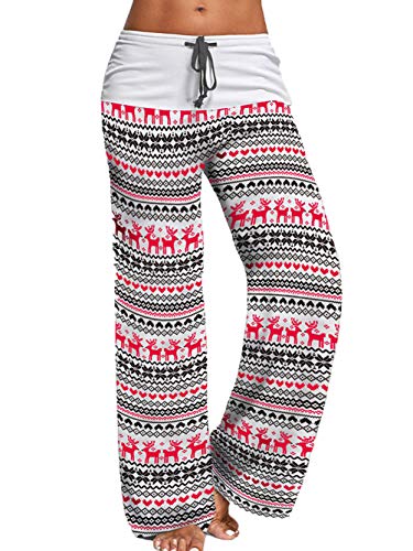 Image of iChunhua Women's Comfy Stretch Floral Print Drawstring Palazzo Wide Leg Lounge Pant