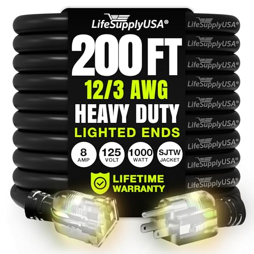 200ft Outdoor/Indoor Extension Cord 12/3 Gauge Extra Heavy