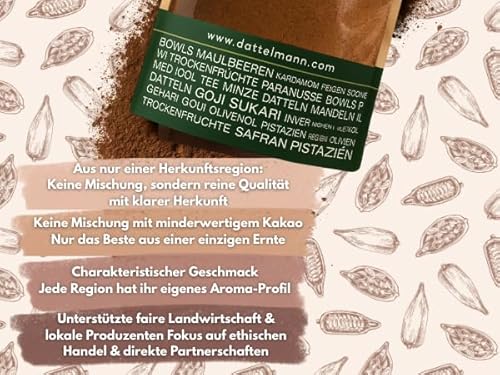 DATTELMANN® - Bio Rohkakao Pulver 500g - Ungesüßt & Naturbelassen - Premium Roh Kakaobohnen