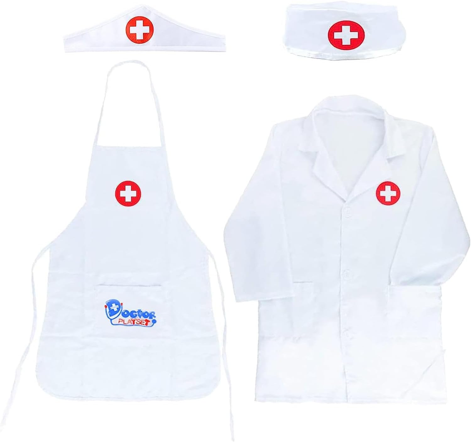 Doctor Kit for Kids 2 x Coat, 2 x Cap Doctor Costume for Kids, Doctor Nurse Dress up Clothes for Girls Boys, Role Play Fancy Dress Costume Playsets Educational Game Gifts