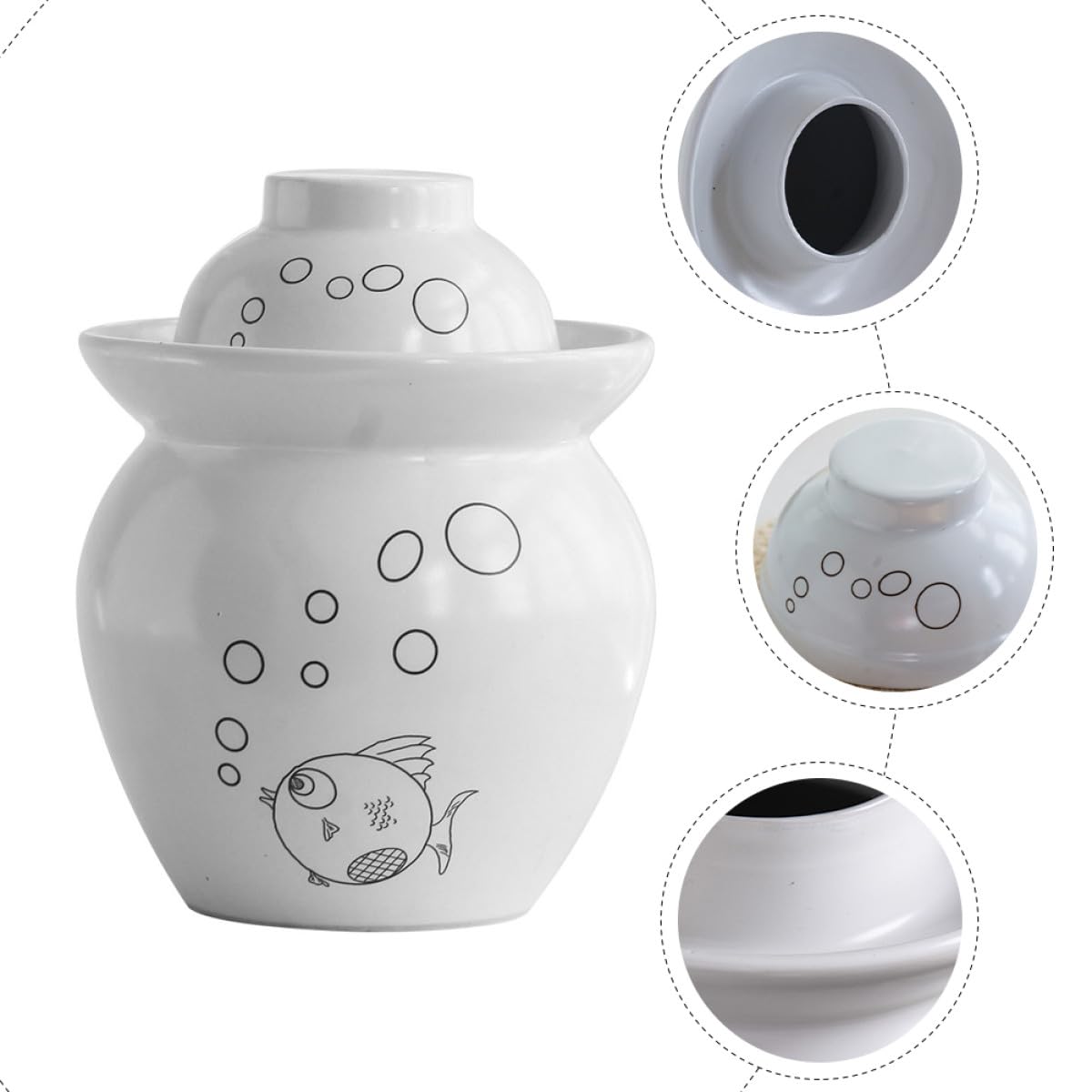 OSALADI Barattolo in Ceramica per Sottaceti da 1,5 Litri, Contenitore Ermetico per Fermentazione Kimchi, Vaso per Conserve Alimentari da Cucina Chiusura Sigillata