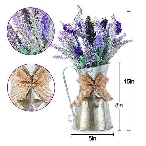Huadanbor 15“Artificial Flowers, Metal Pitcher Artificial Lavender Flowerpot In Bathroom And Dining Table Center, Wedding Decoration Vases, Summer Vase, Purple Decoration, Bowknot Vase (Purple) #TOP1