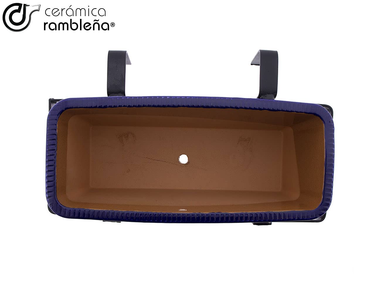 CERÁMICA RAMBLEÑA | Jardinera | Jardinera balcón | Jardinera Exterior | Jardinera Rectangular | Jardinera de cerámica Primavera | 100% Decorada a Mano | 31x13x13 cm | Soporte balcón forja Incluido