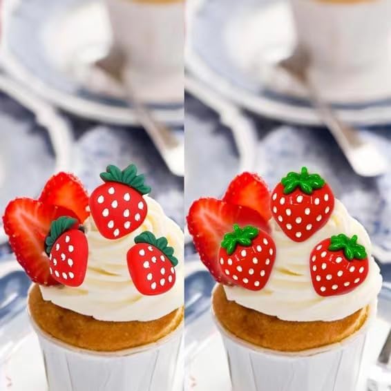 Foowztao24 Pack Strawberry Cupcake Toppers Resin Strawberry Cupcake Picks for Fruit Strawberry Birthday Decorations for Baby Shower Kids Party Supplies - Image 3