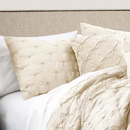 Lush Decor Ravello Pintuck Vintage Chic Farmhouse Style 5 Piece Comforter Set With Pillow Shams, Full/Queen, Ivory #TOP1