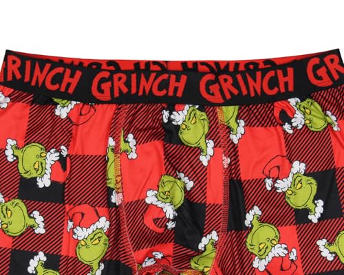 The Grinch Men's Grinch Santa AOP Buffalo Plaid Christmas Holiday Boxer Briefs Underwear3