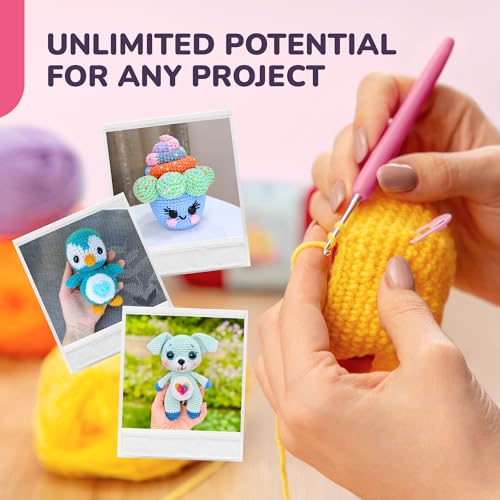 Image of YammiAmi 2,550 Yards Beginner Crochet Kit for Adults - 15 Large Single Color Yarn Skeins - 49 Pc Amigurumi Crochet Kit for Starters - Learn to Crochet with Instruction Book - Accessories Set