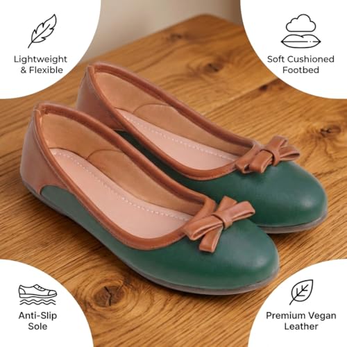 Image of Women's Bellies Bow Ballet Flats | Cushioned Ballerina Flats for Women | Belly Shoes in Pink, Beige & Green