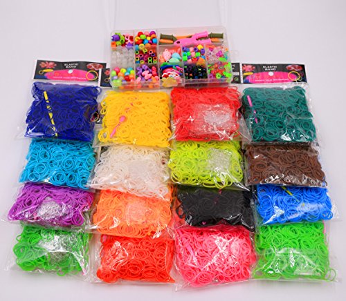 Colorful Loom Bands DIY Refill Rubber Bands Kit 16 Different Colors 9600PCS 384 S Clips 16 Hooks by Vosyoung