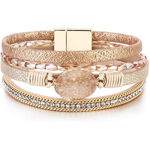FANCY SHINY Leather Wrap Bracelet with Crystals Cover