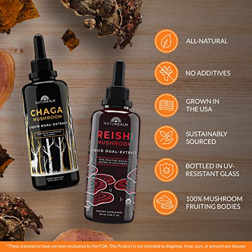 Naturealm Chaga & Reishi Mushroom Extract - Adaptogen Stack For Focus, Immunity, Longevity, Stress Relief, Gut Health, Anti-Aging, Energy & More - Organic Liquid Drops - 50 Ml Each (2 Pack) #TOP3