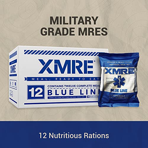 Xmre Blue Line Mre Meals Military 2022 Bulk | Military Grade Mres | For Survival Kits & Hurricane Preparedness Items | Emergency Food Supplies | Military Food Packs W/Flameless Ration Heater #TOP1