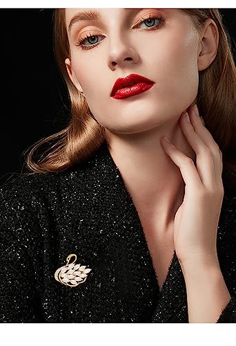 Image of Luxurious and Sophisticated 14K Gold Swan Brooch with Sparkling Moissanite, Stunning Animal Inspired Crystal Corsage, Trendy Trench Coat Accessory