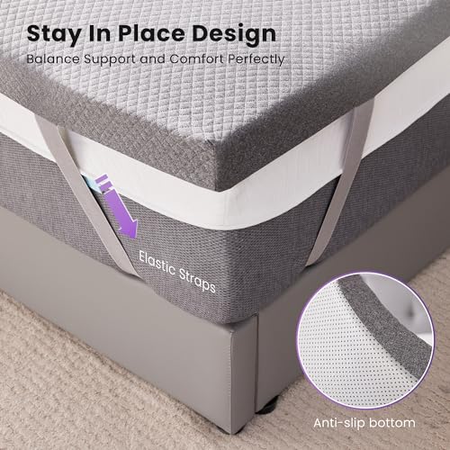 Image of SINWEEK 2 Inch Gel Memory Foam Mattress Topper Twin Size, Ventilated High Density Pad for Back Pain, Bed Topper with Removable Soft Cover, CertiPUR-US Certified,Grey