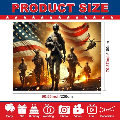 Image of BlissYard 4th of July Backdrop Thank You Veterans Banner 8x6ft Patriotic Soldier American Flag Decorations for Memorial Day Veterans Day Independence Day Party