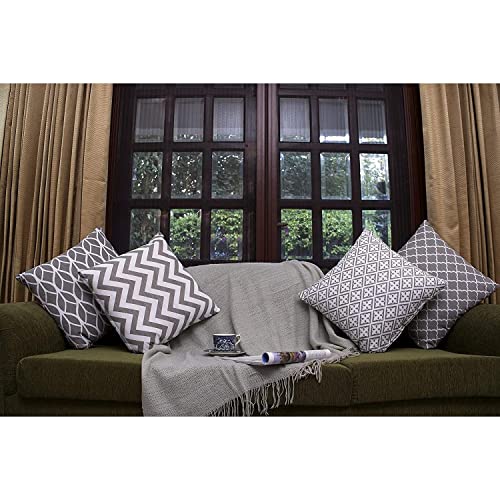 Penguin Home 4Er - Pack Dekorative Quadratische Kissen Aus Baumwolle, Luxuriöse, Stilvolle Für Wohnzimmer, Sofa, Schlafzimmer, Mit Unsichtbarem Reißverschluss, 45X45 cm (18' Inches), Grau