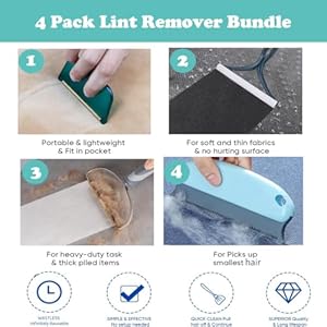 4 Pack Pet Hair Remover, Dog Cat Hair Remover, Lint Remover, Reusable Carpet Rake Scraper for Pet Hair Removal, Lint Brush, Lint Shaver for Car Mat,Couch,Pet Bed, Furniture