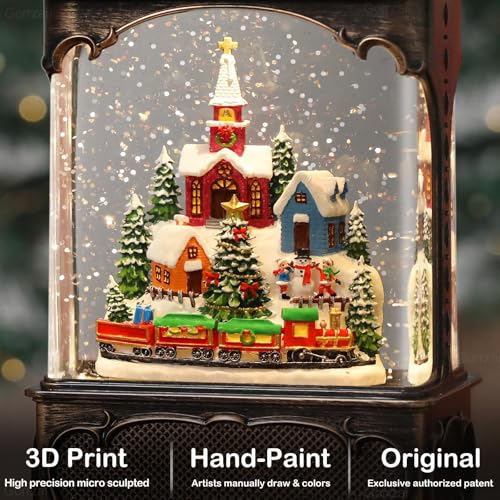 image for Gorrzai Christmas Snow Globes Village Snow Globe Lantern, Lighted Chri