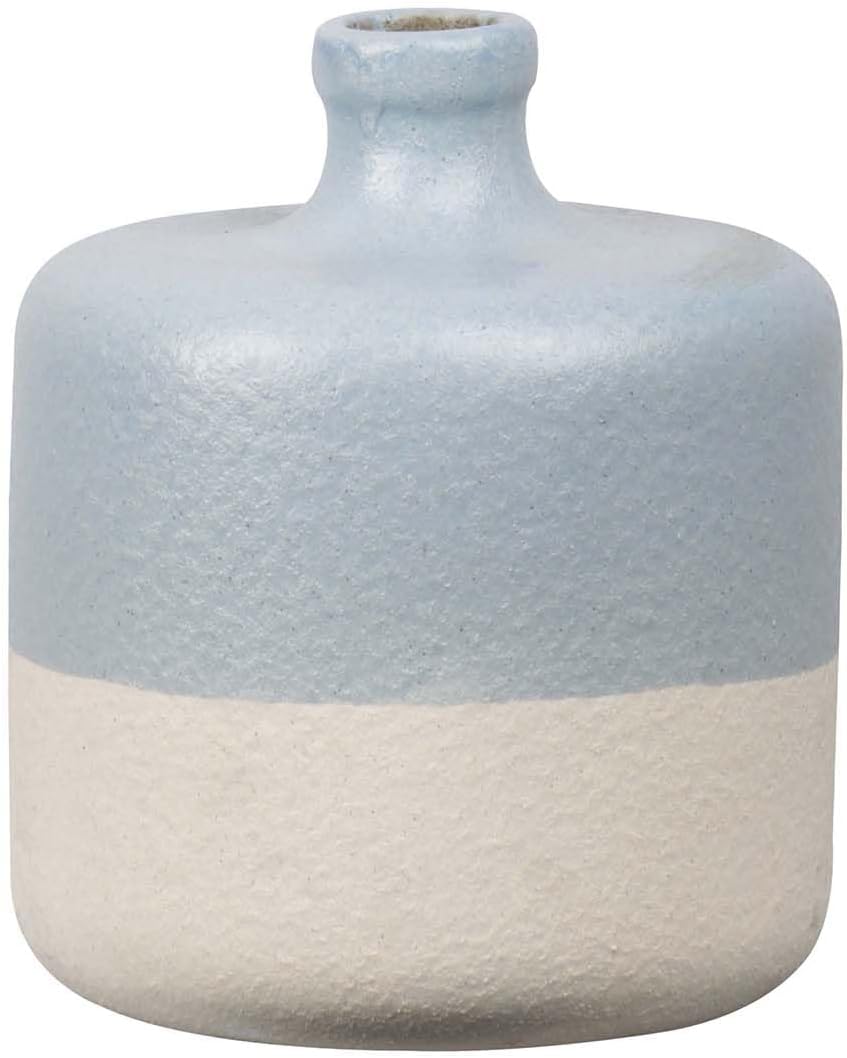 UTC Ceramic Decorative Sky Blue vase, Decor Center Piece for Home Round Short Neck, Speckled Design Body and Banded Rim Bottom Design for Living Room, Table, Office décor: 7.00" x 7.00" x 8.25" H
