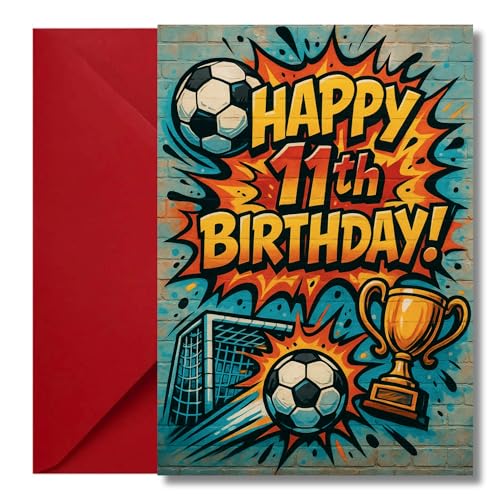 LimaLima 11th Birthday Card Football Graffiti Design For 11 Year Old Boy Son Grandson Nephew