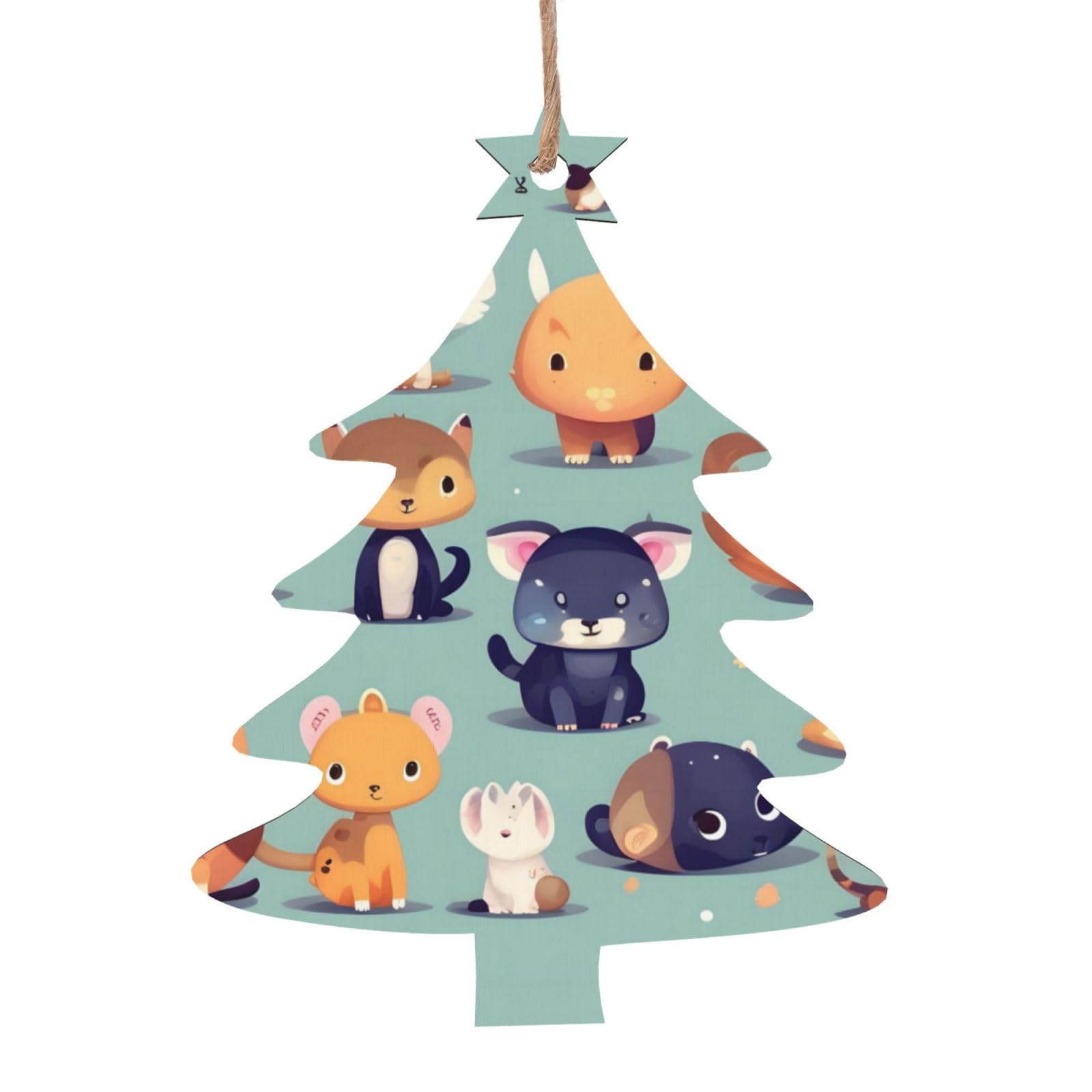Cute Little Animals Printed Christmas Wooden Pendants, Simple and Environmentally Friendly, Holiday decorationsã€‚