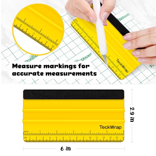 Image of TECKWRAP Felt Squeegee Scraper Tool for Vinyl, Yellow, 6 inchx2.9 inch | For Vinyl, Decals, Inkjet Sticker Paper, and Wallpaper, Scratch-Free Application