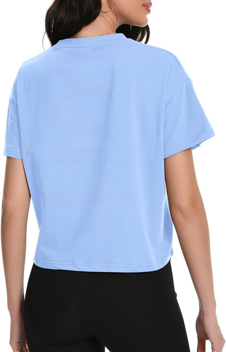 Workout Crop Tops Oversized Tshirts for Women Drop Shoulder Cotton Short Sleeve Tees Boxy Yoga Shirts 2026 - Image 3