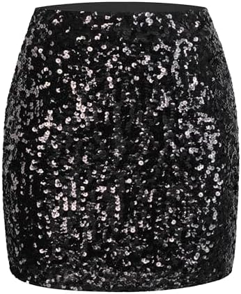 MANER Women's Sequin Skirt Sparkle Stretchy Bodycon Mini Skirts N...
