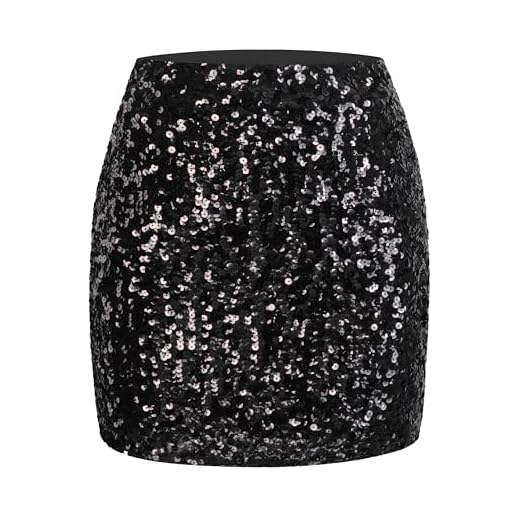 MANER Women's Sequin Skirt Sparkle Stretchy Bodycon Mini Skirts Night Out Party (M/US 8-10, Black)