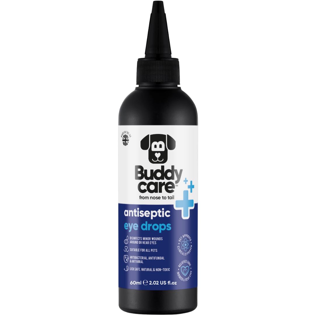 Buddycare Dog Eye Drops for Infection Vet Approved Lick-Safe Formula for Dogs & Cats to Provide Soothing to Irritated, Itchy Watery Eyes - Antibacterial, Antifungal & Antiviral Formula (60ml)