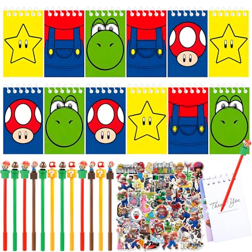 NTGFU toyset Super Bro Party Bag Fillers for Kids- Mar Party Bags Favours with Pen Note Book Stickers Birthday Gifts Party Bags Fillers for Boys Girls Birthday Party Supplies Give Away Pinata Fillers