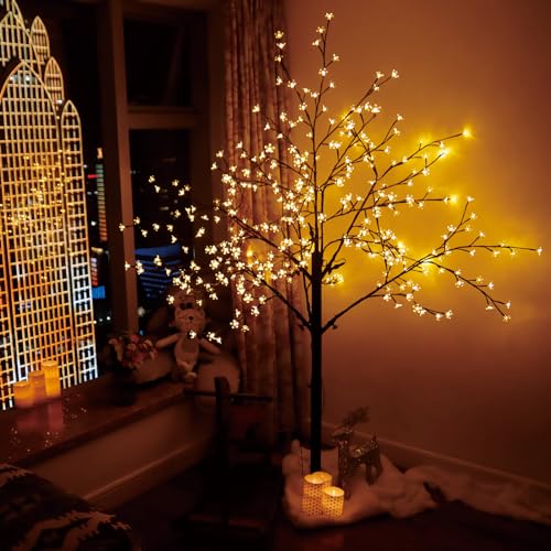 CCLIFE Albero Luminoso da Interno Led Esterno Albero Fatato Lampada Natale,Lampada Ciliegio,Bianco Caldo,IP44,180 cm, 336 LED,CushHom