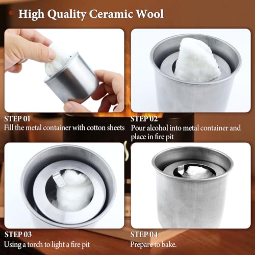 GZhaimai 10 Stück Keramikwolle + 2 Stück Ethanol Brenner, Bioethanol Keramikschwamm für Tischkamin, mit Schere(Keramikfaser, 8.6 × 2.8 cm)