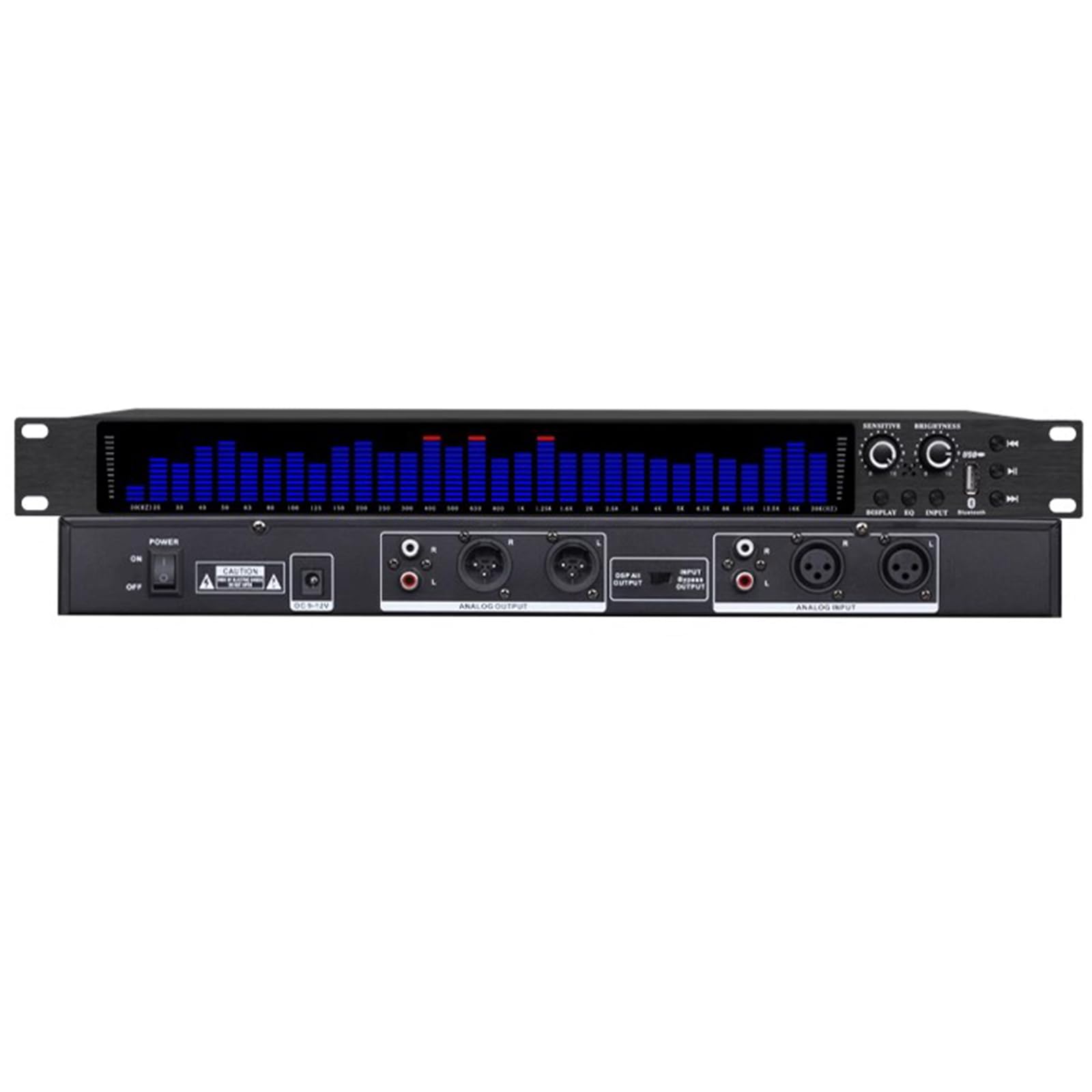 Ecualizador Digital, Analizador De Espectro De Audio De 31 Bandas, con 5 Modos Preestablecidos, Reducción De Ruido, Interfaz XLR Y RCA, Compatible con Reproducción De Disco U/Bluetooth