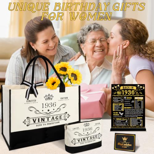 Image of 90th Birthday Gift for Women-Vintage 1936 Canvas Tote Bag,Makeup Bag,Poster