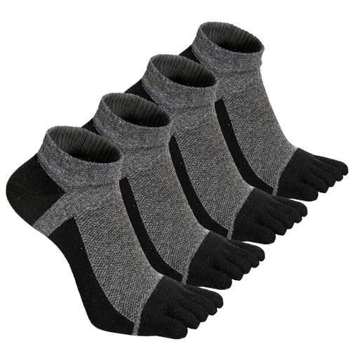 VWELL Toe Socks for Men Women Running Ankle Cotton Five Fingers Design Low Cut Athletic 4 Pairs Size 8-11