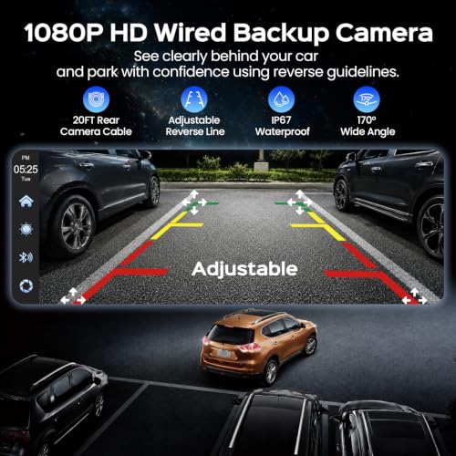 Image of TECXERLLON 10.3 inch Portable CarPlay Screen for Car with Rotatable 4K Dash Cam